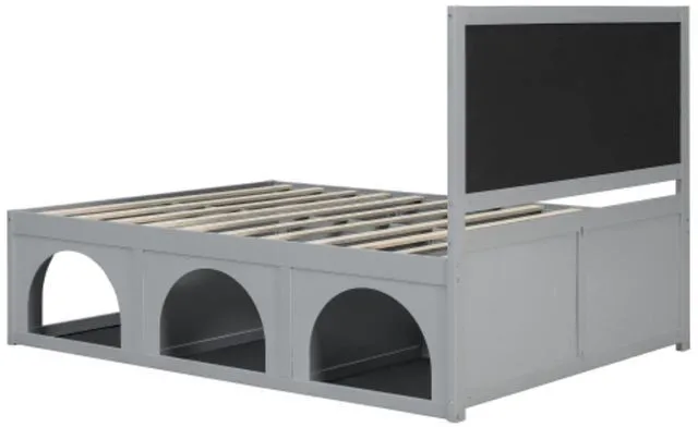 Alt view image 7 of 7 - Hassyee Queen/Full Size Upholstered Platform Bed with Open Under-Bed Nook and Headboard, Panel Bedframe Mattress Base with Wooden Slats Support for Bedroom Apartment Guest Room (Light Grey Full)