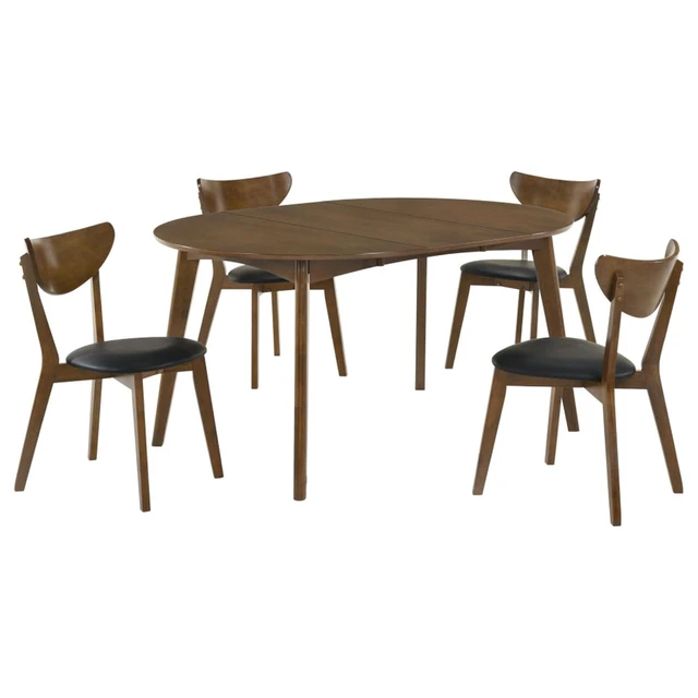Alt view image 2 of 7 - Hassyee 5-Piece Extendable Dining Table Set with Oval Table and 4 Upholstered Chairs for Family Gathering, Rustic Kitchen Table Set with Solid Wood Frame for Dining Room
