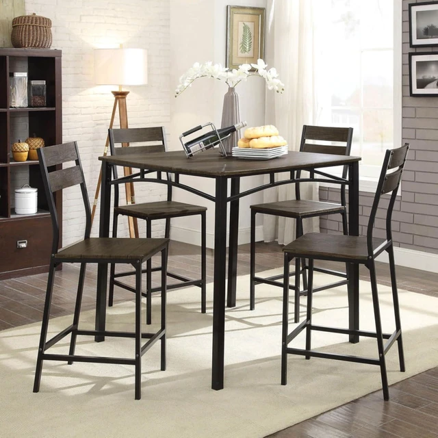 Main image of Hassyee 5-Piece Dining Sets with Square Table and 4 Ergonomic Chairs for Tavern Pub Bistro Home Restaurant, Industrial Kitchen Table Set with Sturdy Metal Frame for Bar Cafe