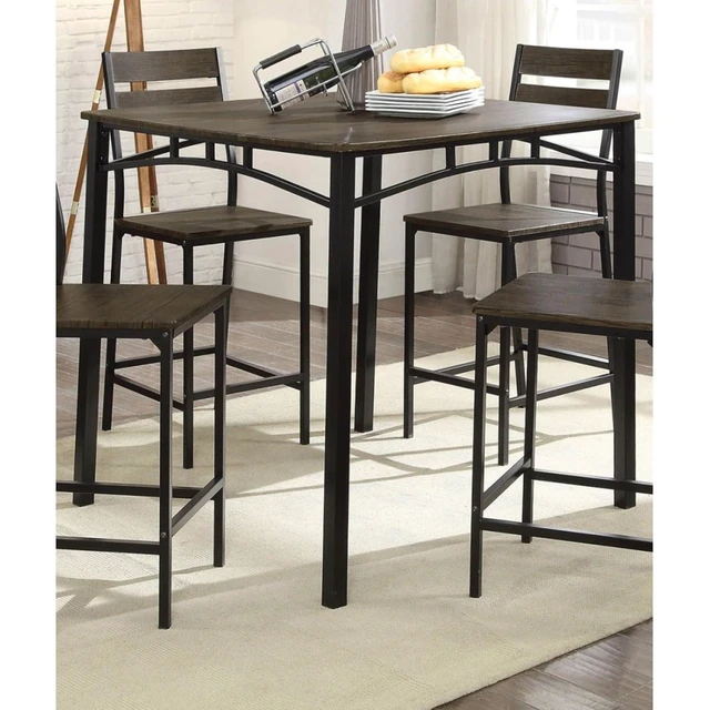 Alt view image 6 of 7 - Hassyee 5-Piece Dining Sets with Square Table and 4 Ergonomic Chairs for Tavern Pub Bistro Home Restaurant, Industrial Kitchen Table Set with Sturdy Metal Frame for Bar Cafe