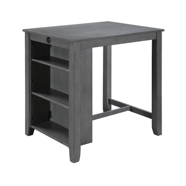 Alt view image 2 of 7 - Hassyee 3-Piece Dinner Table Set with Rectangular Table and 2 Slat Back Chairs for Bar Cafe, Farmhouse Kitchen Table Set with Open Storage Shelf & Footrest for Dining Room