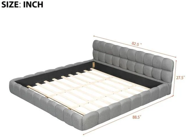 Alt view image 2 of 7 - Hassyee King Size Modern Platform Bed with Upholstered Headboard, Grounded Bed with Wooden Slats Support, Mattress Base for Master Bedroom Guest Room, No Box Spring Needed (Gray King)
