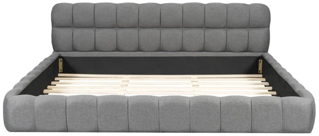 Alt view image 4 of 7 - Hassyee King Size Modern Platform Bed with Upholstered Headboard, Grounded Bed with Wooden Slats Support, Mattress Base for Master Bedroom Guest Room, No Box Spring Needed (Gray King)