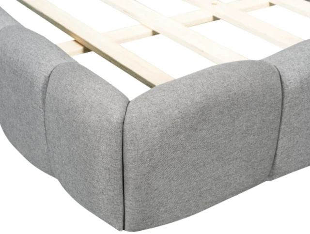 Alt view image 6 of 7 - Hassyee King Size Modern Platform Bed with Upholstered Headboard, Grounded Bed with Wooden Slats Support, Mattress Base for Master Bedroom Guest Room, No Box Spring Needed (Gray King)