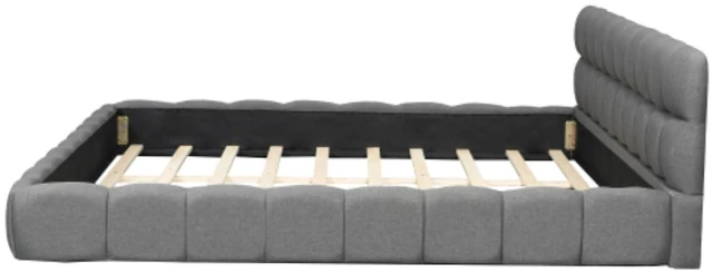 Alt view image 5 of 7 - Hassyee King Size Modern Platform Bed with Upholstered Headboard, Grounded Bed with Wooden Slats Support, Mattress Base for Master Bedroom Guest Room, No Box Spring Needed (Gray King)