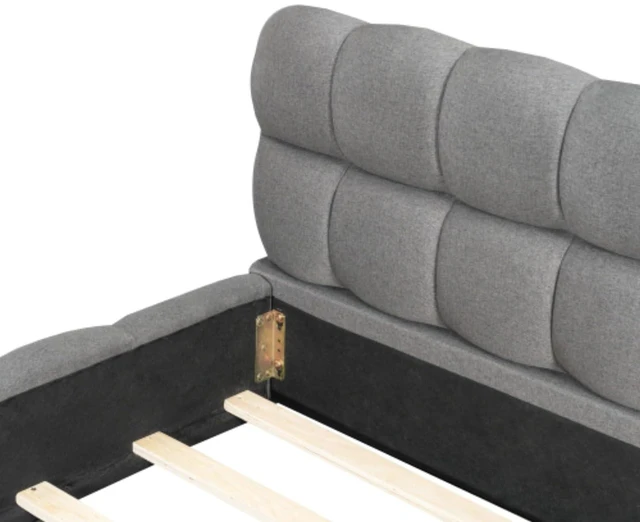 Alt view image 7 of 7 - Hassyee King Size Modern Platform Bed with Upholstered Headboard, Grounded Bed with Wooden Slats Support, Mattress Base for Master Bedroom Guest Room, No Box Spring Needed (Gray King)