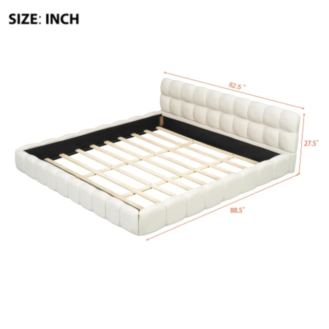 Alt view image 2 of 7 - Hassyee King Size Modern Platform Bed with Upholstered Headboard, Grounded Bed with Wooden Slats Support, Mattress Base for Master Bedroom Guest Room, No Box Spring Needed (Beige King)