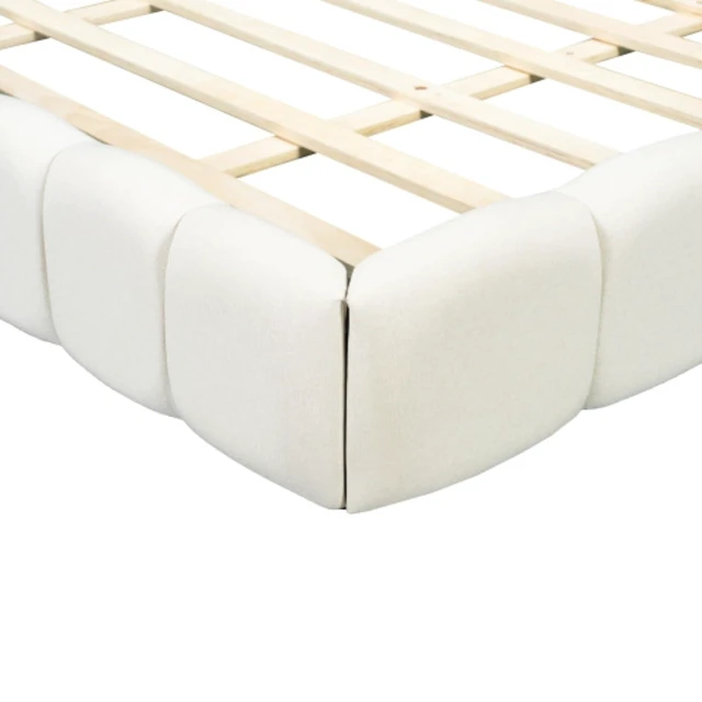 Alt view image 5 of 7 - Hassyee King Size Modern Platform Bed with Upholstered Headboard, Grounded Bed with Wooden Slats Support, Mattress Base for Master Bedroom Guest Room, No Box Spring Needed (Beige King)
