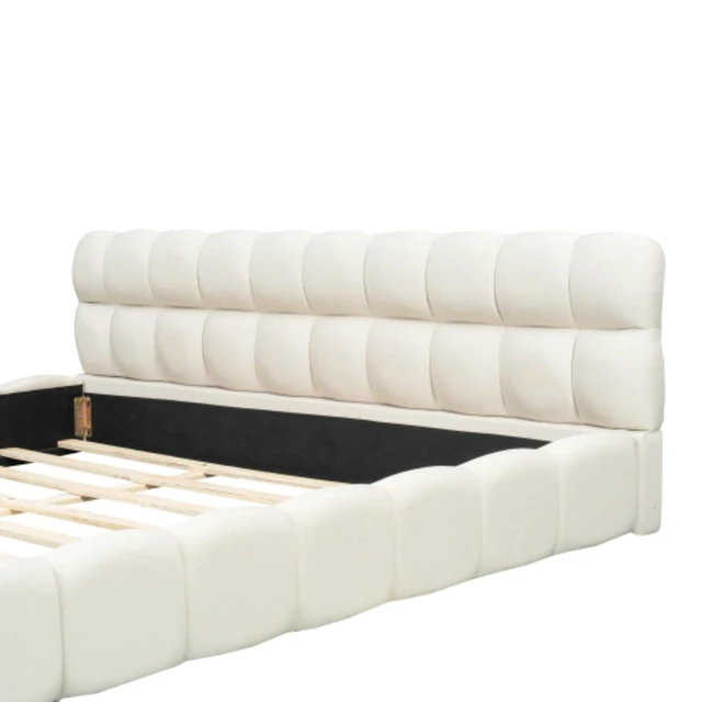 Alt view image 6 of 7 - Hassyee King Size Modern Platform Bed with Upholstered Headboard, Grounded Bed with Wooden Slats Support, Mattress Base for Master Bedroom Guest Room, No Box Spring Needed (Beige King)
