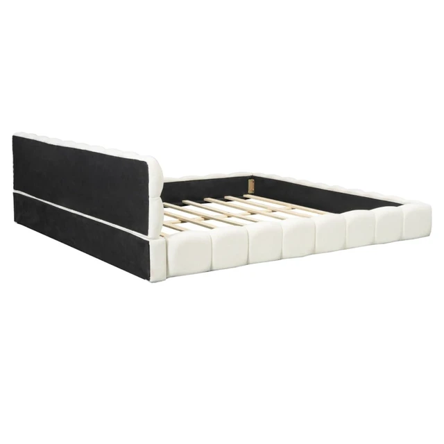 Alt view image 7 of 7 - Hassyee King Size Modern Platform Bed with Upholstered Headboard, Grounded Bed with Wooden Slats Support, Mattress Base for Master Bedroom Guest Room, No Box Spring Needed (Beige King)