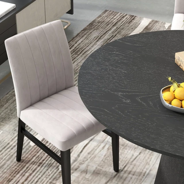 Alt view image 5 of 7 - Hassyee 5-Piece Kitchen Set with Round Table and 4 Upholstered Chairs for Home Restaurant, Modern Dining Table and Chairs Set with Stylish Pedestal Base for Dining Room (Tan)