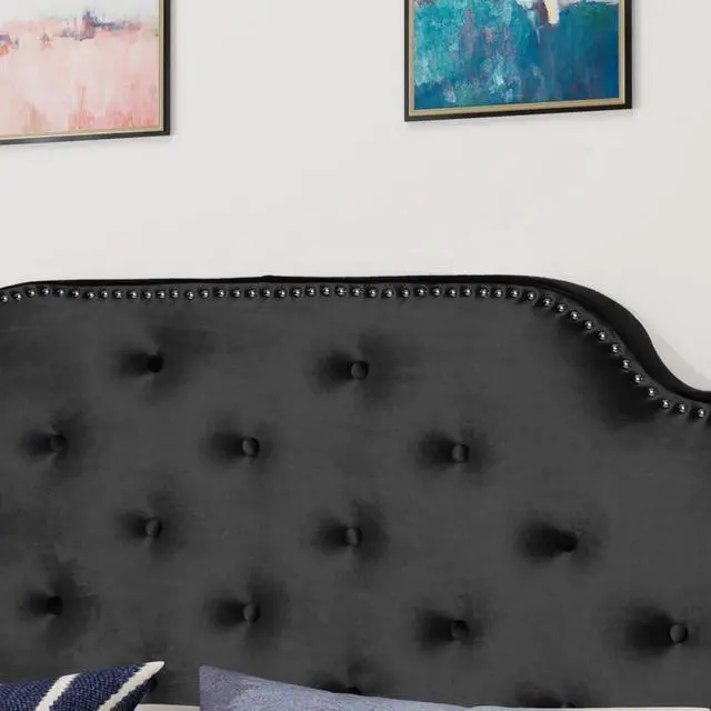 Alt view image 3 of 7 - Queen Size Button Tufted Upholstered Headboard, Modern Adjustable Height Headboard with Nailhead Trim, Quick Assembly, Elegant Decorative Bedroom Furniture for Guest Room Apartment (Black Queen)