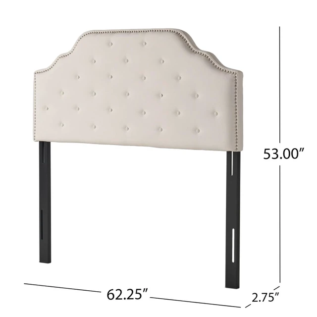 Alt view image 2 of 7 - Queen Size Button Tufted Upholstered Headboard, Modern Adjustable Height Headboard with Nailhead Trim, Quick Assembly, Elegant Decorative Bedroom Furniture for Guest Room Apartment (Ivory Queen)