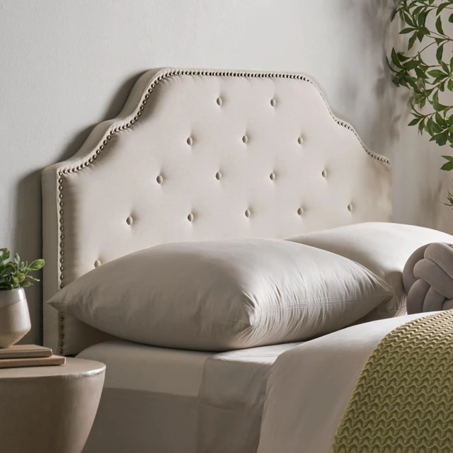 Alt view image 4 of 7 - Queen Size Button Tufted Upholstered Headboard, Modern Adjustable Height Headboard with Nailhead Trim, Quick Assembly, Elegant Decorative Bedroom Furniture for Guest Room Apartment (Ivory Queen)