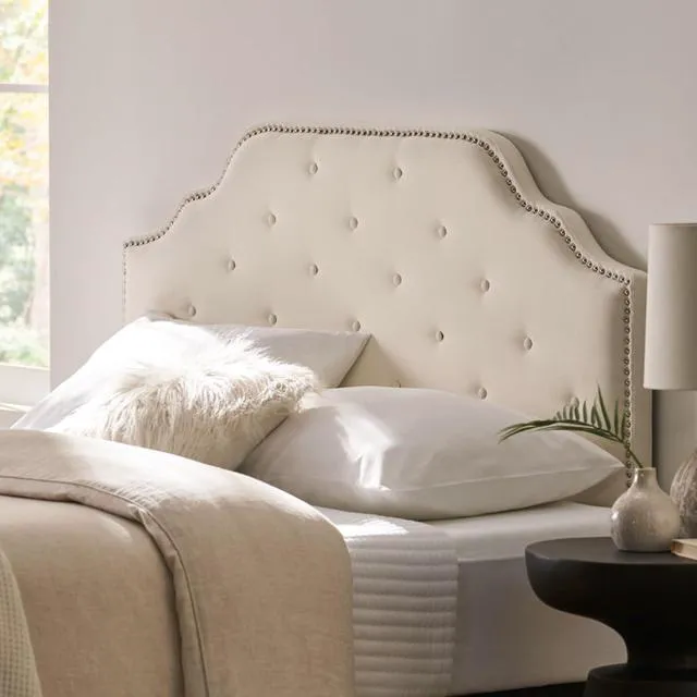 Alt view image 5 of 7 - Queen Size Button Tufted Upholstered Headboard, Modern Adjustable Height Headboard with Nailhead Trim, Quick Assembly, Elegant Decorative Bedroom Furniture for Guest Room Apartment (Ivory Queen)