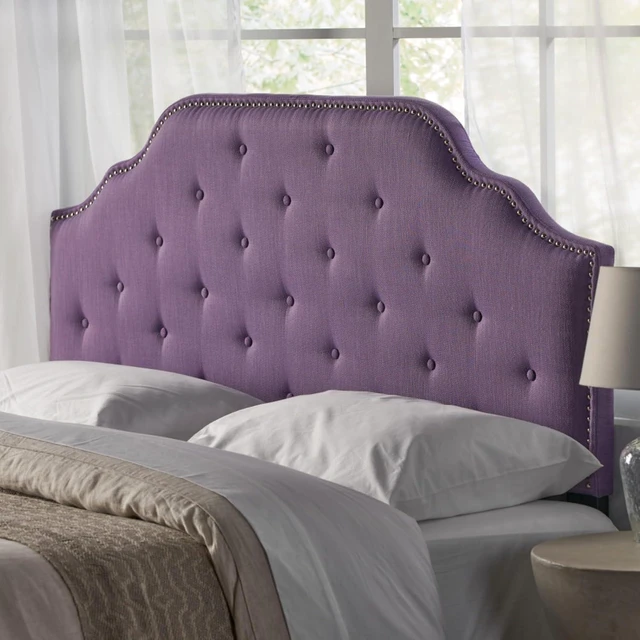 Alt view image 4 of 7 - Queen Size Button Tufted Upholstered Headboard, Modern Adjustable Height Headboard with Nailhead Trim, Quick Assembly, Elegant Decorative Bedroom Furniture for Guest Room Apartment (Purple Queen)