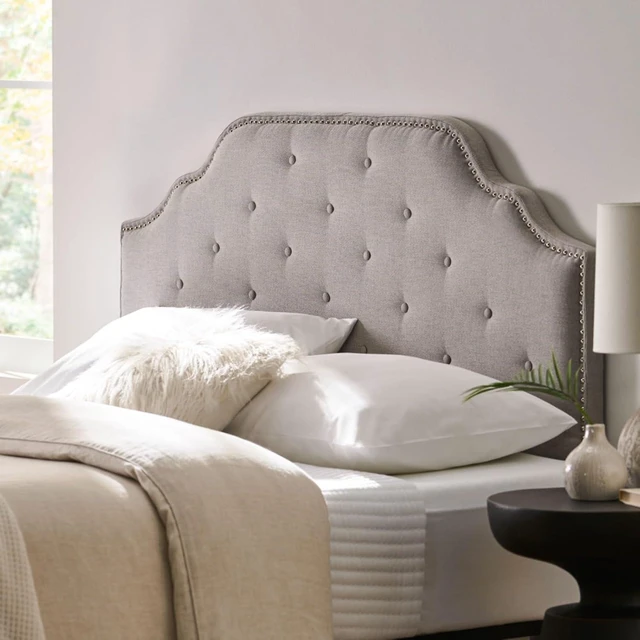 Alt view image 5 of 7 - Queen Size Button Tufted Upholstered Headboard, Modern Adjustable Height Headboard with Nailhead Trim, Quick Assembly, Elegant Decorative Bedroom Furniture for Guest Room Apartment (Grey Queen)