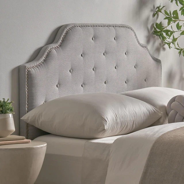 Alt view image 4 of 7 - Queen Size Button Tufted Upholstered Headboard, Modern Adjustable Height Headboard with Nailhead Trim, Quick Assembly, Elegant Decorative Bedroom Furniture for Guest Room Apartment (Grey Queen)