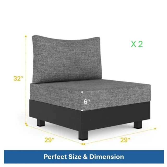 Alt view image 2 of 7 - Hassyee Grey Modular Outdoor Armless Chairs w/Aluminum Frame for Garden, All Weather Patio Lounge Chairs Sectional Sofa Modules w/Thick Olefin Cushions for Porch, Balcony, Deck, Set of 2 (Chairs)