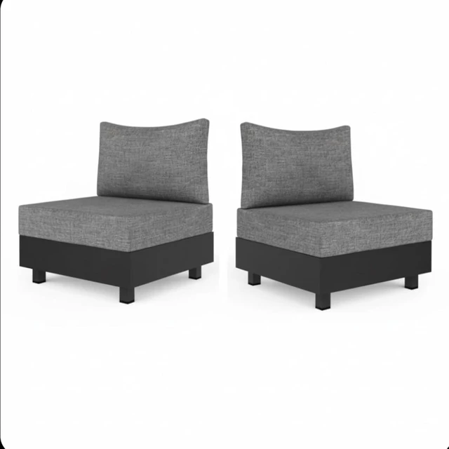 Alt view image 4 of 7 - Hassyee Grey Modular Outdoor Armless Chairs w/Aluminum Frame for Garden, All Weather Patio Lounge Chairs Sectional Sofa Modules w/Thick Olefin Cushions for Porch, Balcony, Deck, Set of 2 (Chairs)