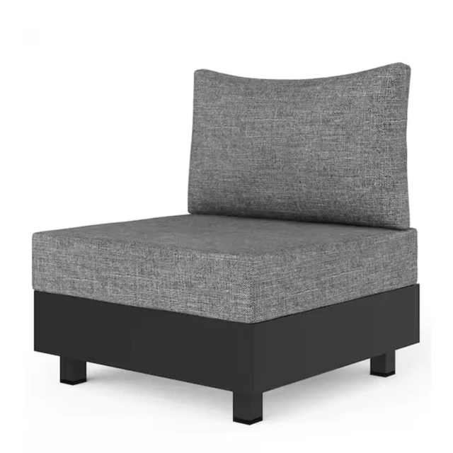 Alt view image 5 of 7 - Hassyee Grey Modular Outdoor Armless Chairs w/Aluminum Frame for Garden, All Weather Patio Lounge Chairs Sectional Sofa Modules w/Thick Olefin Cushions for Porch, Balcony, Deck, Set of 2 (Chairs)