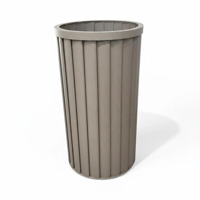Alt view image 2 of 7 - Hassyee Round Strata Column Planter with Lightweight Aluminum Frame for Backyard, Lawn, Patio, Outdoor Flower Pot with Wood-Tone Powder-Coat Finish for Growing Flowers, Plants