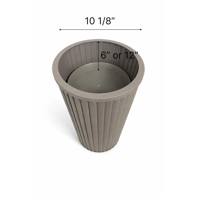 Alt view image 4 of 7 - Hassyee Round Strata Column Planter with Lightweight Aluminum Frame for Backyard, Lawn, Patio, Outdoor Flower Pot with Wood-Tone Powder-Coat Finish for Growing Flowers, Plants