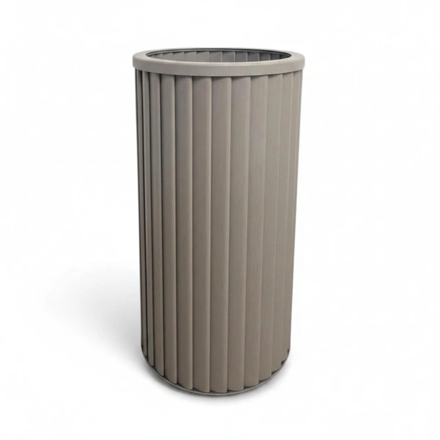 Alt view image 6 of 7 - Hassyee Round Strata Column Planter with Lightweight Aluminum Frame for Backyard, Lawn, Patio, Outdoor Flower Pot with Wood-Tone Powder-Coat Finish for Growing Flowers, Plants