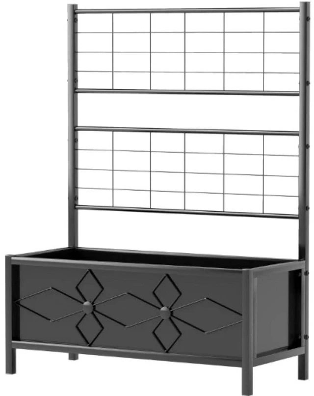 Alt view image 2 of 7 - Metal Garden Bed with Diamond Pattern Trellis and Legs for Growing Vegetables, Flowers, Plants, Outdoor Planter Box with Steel Frame and Drainage Holes for Backyard, Lawn (Black)