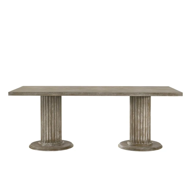 Alt view image 5 of 7 - Hassyee 7-Piece Dinner Table Set with Rectangular Table and 6 High Back Chairs for Dining Room and Kitchen, Retro Kitchen Set with Sturdy Dual Pedestal Base for Family Gathering