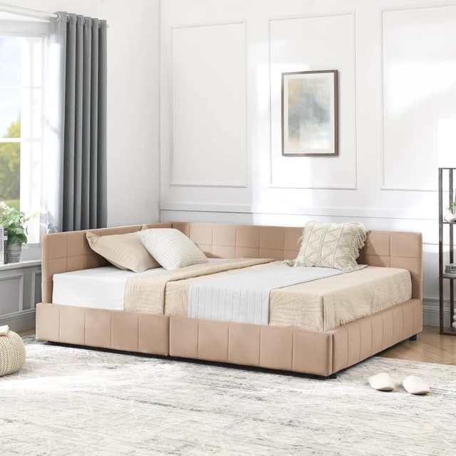 Alt view image 4 of 7 - Hassyee Full Size Upholstered Daybed with Storage Drawers and Tufted Backrest, Modern Captain's Bed Frame with Comfortable Armrests and Slat Support for Bedroom Living Room Guest Room (Pink Full)