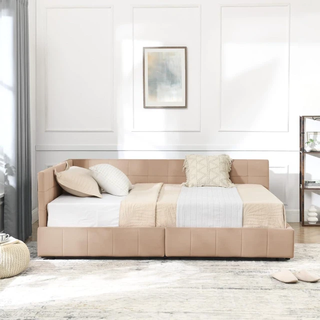 Alt view image 5 of 7 - Hassyee Full Size Upholstered Daybed with Storage Drawers and Tufted Backrest, Modern Captain's Bed Frame with Comfortable Armrests and Slat Support for Bedroom Living Room Guest Room (Pink Full)