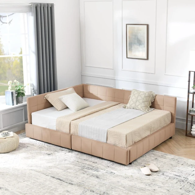 Alt view image 6 of 7 - Hassyee Full Size Upholstered Daybed with Storage Drawers and Tufted Backrest, Modern Captain's Bed Frame with Comfortable Armrests and Slat Support for Bedroom Living Room Guest Room (Pink Full)