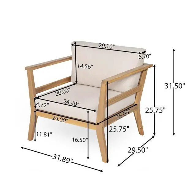 Alt view image 2 of 7 - Hassyee Modern Solid Wood Outdoor Club Chair w/Removable Back & Seat Cushions for Garden, Versatile Patio Dining Armchair w/Acacia Wood Frame & 400LBS Weight Capacity for Backyard, Deck