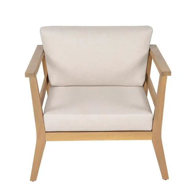 Alt view image 4 of 7 - Hassyee Modern Solid Wood Outdoor Club Chair w/Removable Back & Seat Cushions for Garden, Versatile Patio Dining Armchair w/Acacia Wood Frame & 400LBS Weight Capacity for Backyard, Deck