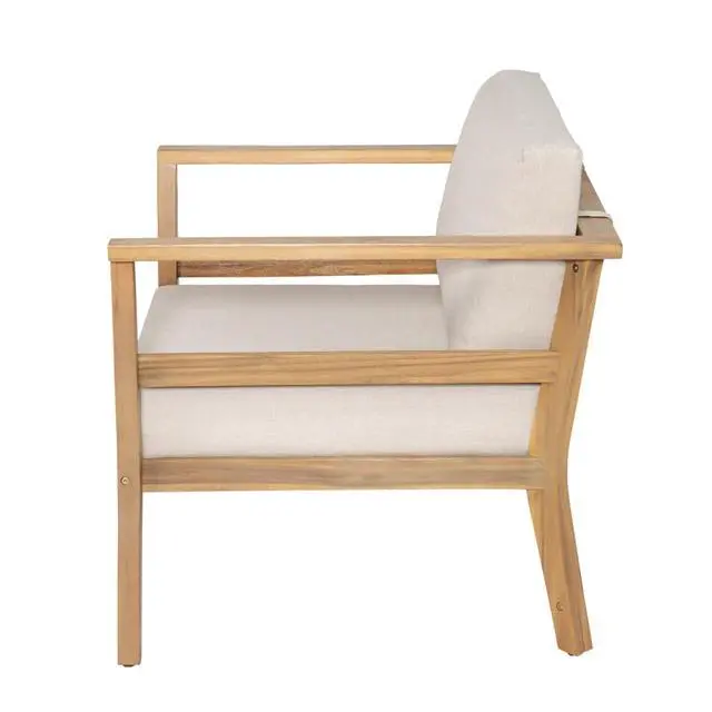 Alt view image 5 of 7 - Hassyee Modern Solid Wood Outdoor Club Chair w/Removable Back & Seat Cushions for Garden, Versatile Patio Dining Armchair w/Acacia Wood Frame & 400LBS Weight Capacity for Backyard, Deck