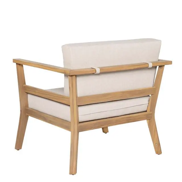 Alt view image 6 of 7 - Hassyee Modern Solid Wood Outdoor Club Chair w/Removable Back & Seat Cushions for Garden, Versatile Patio Dining Armchair w/Acacia Wood Frame & 400LBS Weight Capacity for Backyard, Deck