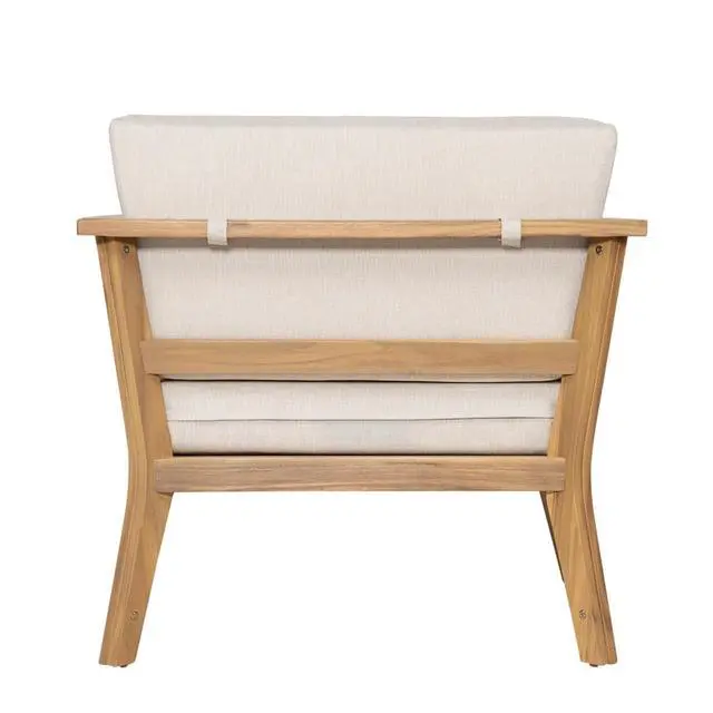 Alt view image 7 of 7 - Hassyee Modern Solid Wood Outdoor Club Chair w/Removable Back & Seat Cushions for Garden, Versatile Patio Dining Armchair w/Acacia Wood Frame & 400LBS Weight Capacity for Backyard, Deck