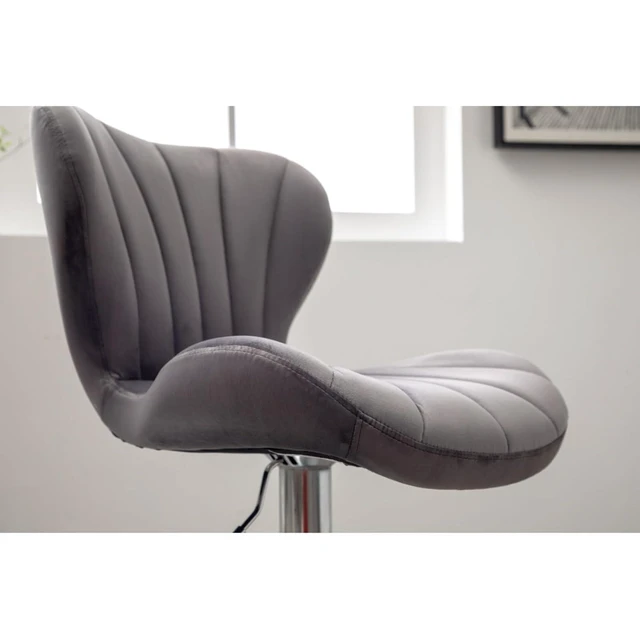 Alt view image 7 of 7 - Fabric Upholstered Bar Stools Set of 2,Comfortable Velvet Barstools w/Adjustable Rotating Base&Backrest for Home Bar,Parsons Chair w/Foot Pedals for Dining Room,Wave Contour Design (Gray + Set of 2)