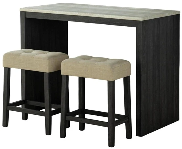 Alt view image 2 of 7 - Hassyee 3-Piece Kitchen Table Set with Rectangular Table and 2 Biscuit Tufted Stools for Small Places, Farmhouse Dining Sets with Solid Wood Frame for Dining Room and Kitchen