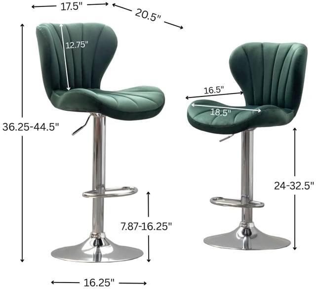 Alt view image 2 of 7 - Fabric Upholstered Bar Stools Set of 2,Comfortable Velvet Barstools w/Adjustable Rotating Base&Backrest for Home Bar,Parsons Chair w/Foot Pedals for Dining Room,Wave Contour Design (Green + Set of 2)