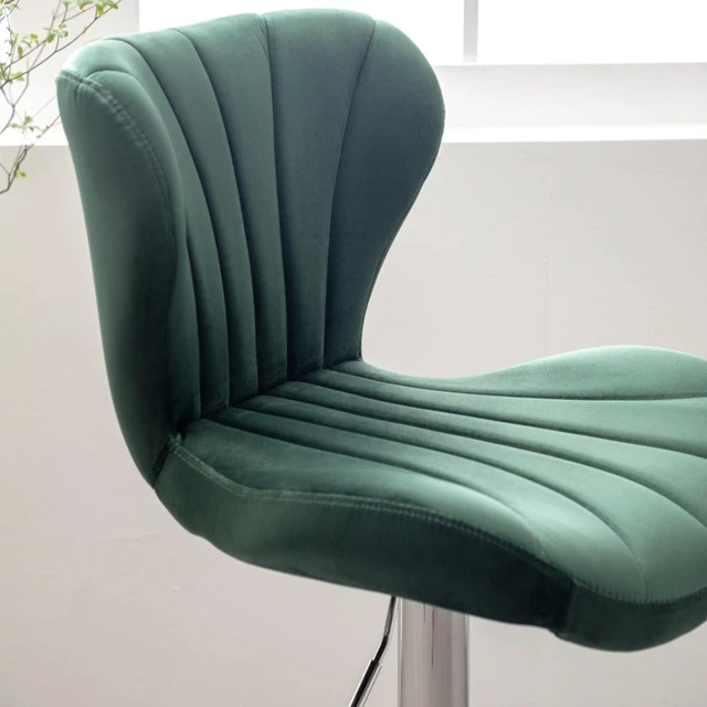 Alt view image 6 of 7 - Fabric Upholstered Bar Stools Set of 2,Comfortable Velvet Barstools w/Adjustable Rotating Base&Backrest for Home Bar,Parsons Chair w/Foot Pedals for Dining Room,Wave Contour Design (Green + Set of 2)