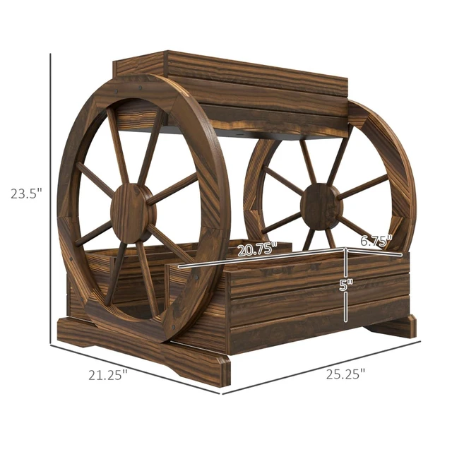 Alt view image 3 of 7 - Hassyee 3-Tier Outdoor Planter Box with Wagon Wheel Design and Drainage Holes for Growing Vegetables, Flowers, Wooden Raised Bed with Rustic Look for Garden, Lawn, Backyard