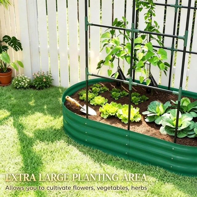 Alt view image 3 of 7 - Hassyee Galvanized Metal Raised Garden Bed with Arched Trellis and Open Bottom Design for Growing Vegetables, Flowers, Outdoor Planter Box with Smooth Top Edge for Backyard, Lawn
