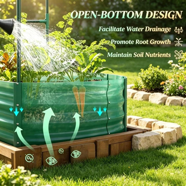 Alt view image 4 of 7 - Hassyee Galvanized Metal Raised Garden Bed with Arched Trellis and Open Bottom Design for Growing Vegetables, Flowers, Outdoor Planter Box with Smooth Top Edge for Backyard, Lawn