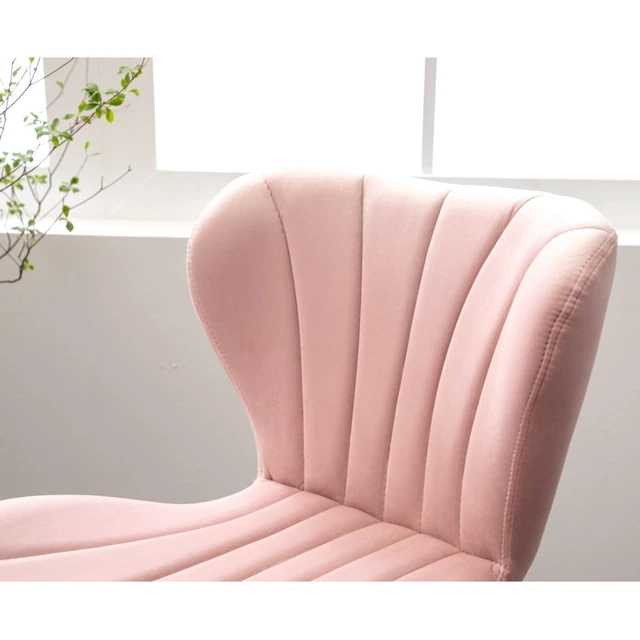 Alt view image 7 of 7 - Fabric Upholstered Bar Stools Set of 2,Comfortable Velvet Barstools w/Adjustable Rotating Base&Backrest for Home Bar,Parsons Chair w/Foot Pedals for Dining Room,Wave Contour Design (Pink + Set of 2)