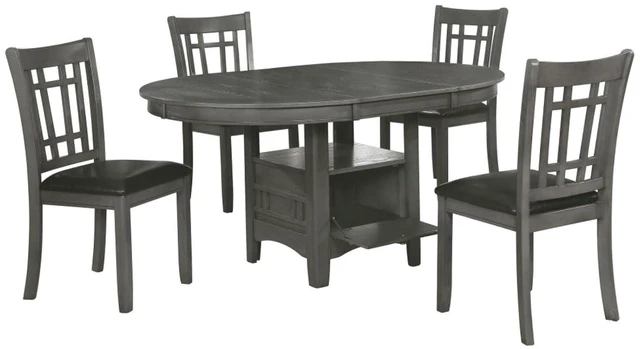 Alt view image 2 of 7 - Hassyee 5-Piece Dining Sets with Oval Table, Extendable Tabletop & 4 Upholstered Chairs for Tavern Pub Bistro Home Restaurant, Vintage Kitchen Table Set with Storage Shelf for Dining Room