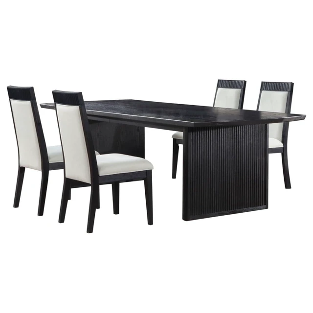 Alt view image 2 of 7 - Hassyee 5-Piece Dining Table and Chairs Set with Extendable Tabletop and 4 Ivory Upholstered Chairs for Home Bar Cafe, Rectangular Dining Sets with Solid Wood Frame for 4