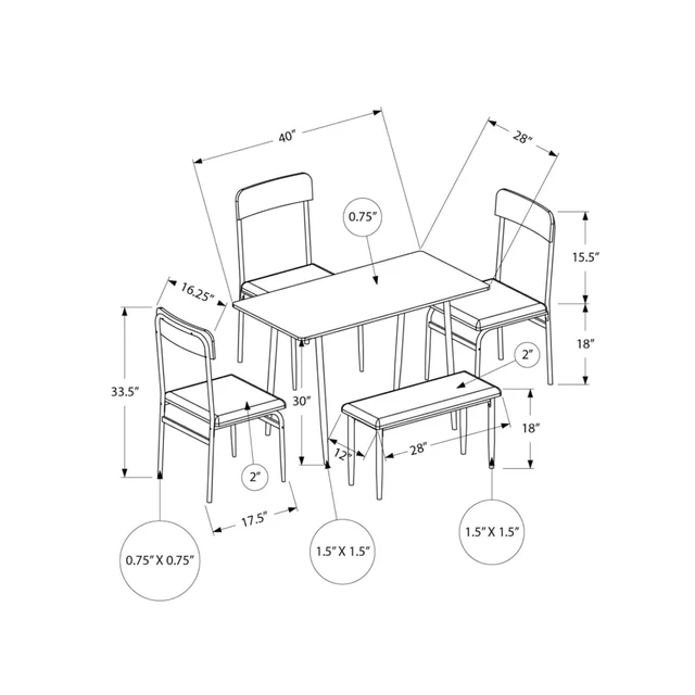 Alt view image 2 of 4 - Hassyee 5-Piece Dinner Table Set with Rectangular Table and 3 Ergonomic Chairs & 1 Long Bench for Dining Room, Industrial Kitchen Set with MDF Tabletop & Metal Frame for Bar Cafe