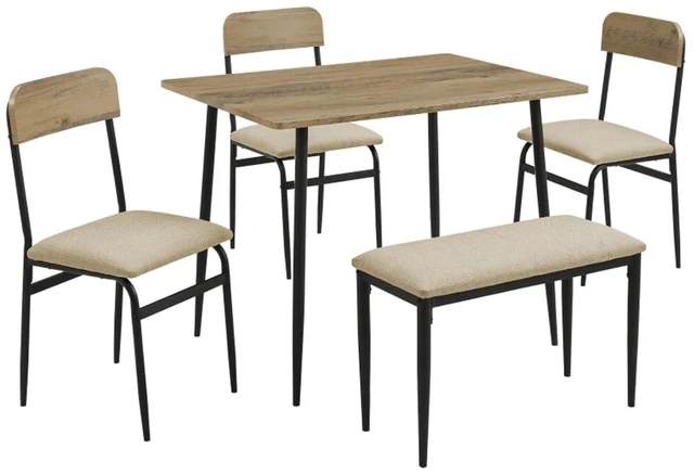 Main image of Hassyee 5-Piece Dinner Table Set with Rectangular Table and 3 Ergonomic Chairs & 1 Long Bench for Dining Room, Industrial Kitchen Set with MDF Tabletop & Metal Frame for Bar Cafe